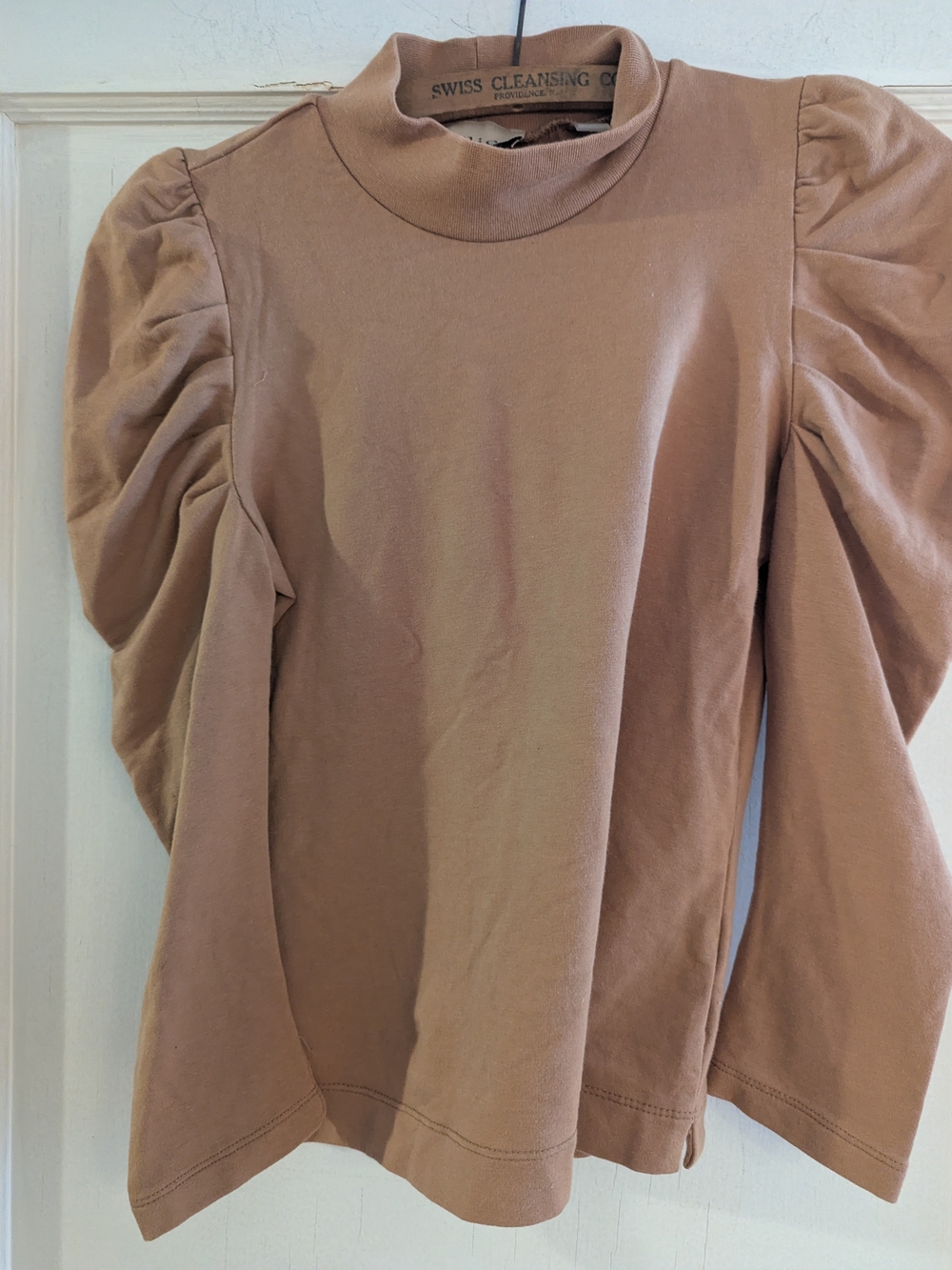 Elie Tahari Puff Sleeve Mock Neck Top – Taupe